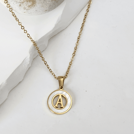 Initial Hollow Round Shell Necklace
