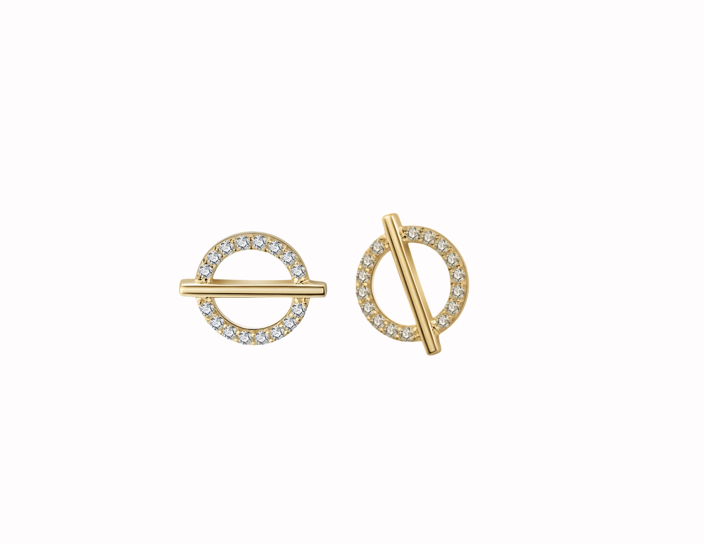 14 karat gold plated sterling silver earrings featuring a gold bar across the center