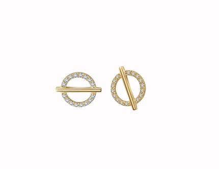 14 karat gold plated sterling silver earrings featuring a gold bar across the center