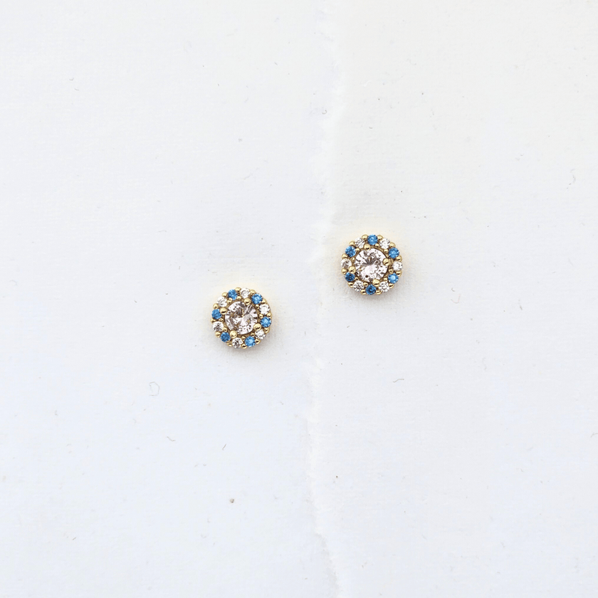 Pink and Blue Halo Stud Earrings
