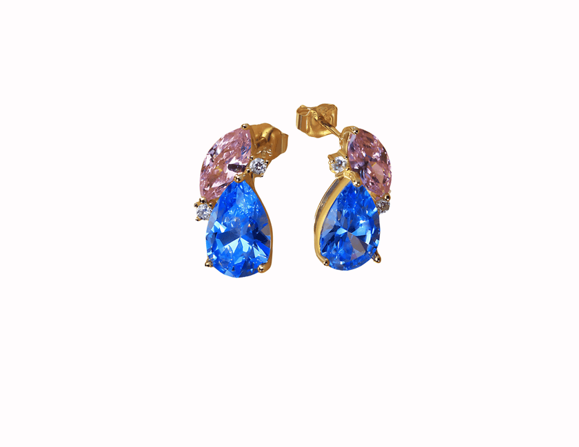 elegant pink and blue jack and jill of America drop stud earrings