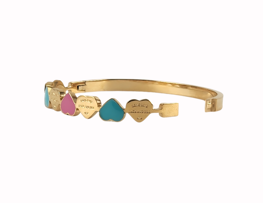 jack and jill of America inspired Pink and Blue Heart hinge bangle bracelet featuring the saying long live jack and jill