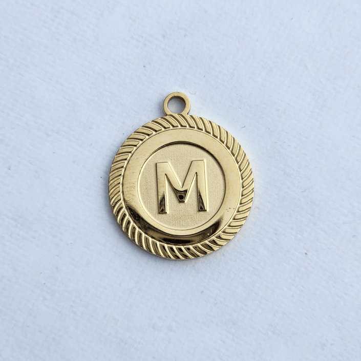 Textured Edge Coin Initial Charm