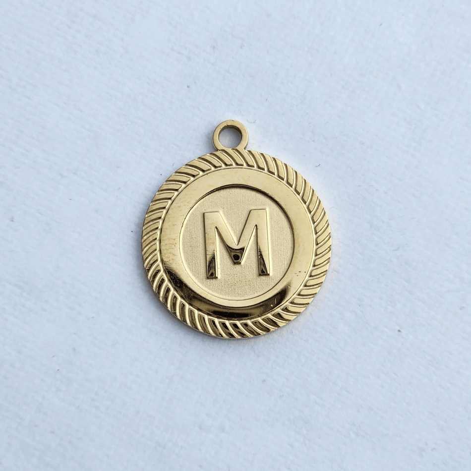 Textured Edge Coin Initial Charm