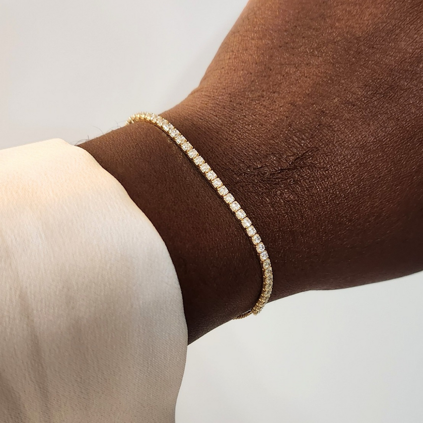 Luxury alternative tennis bracelet worn by Twenty-Eight MInna Jewelry for moms