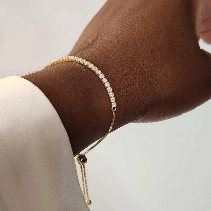 Luxury alternative tennis bracelet worn by Twenty-Eight MInna Jewelry for moms