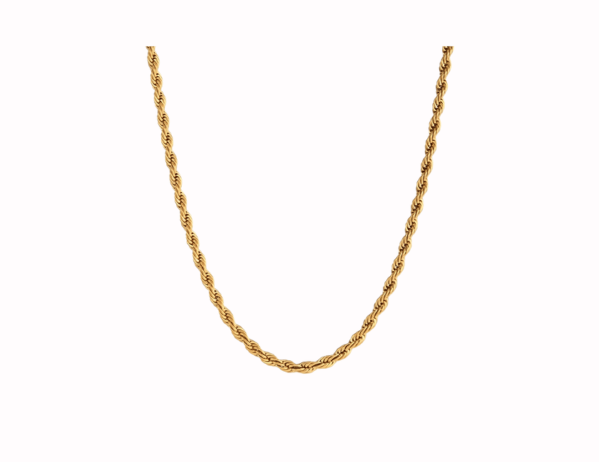 18 karat gold plated stainless steel twisted rope chain necklace