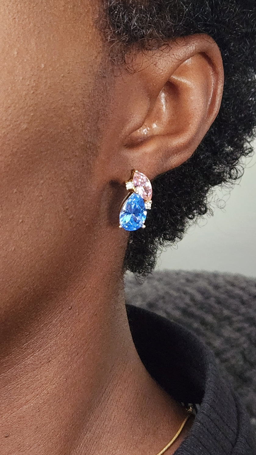 Pink and Blue Stone Drop Earrings