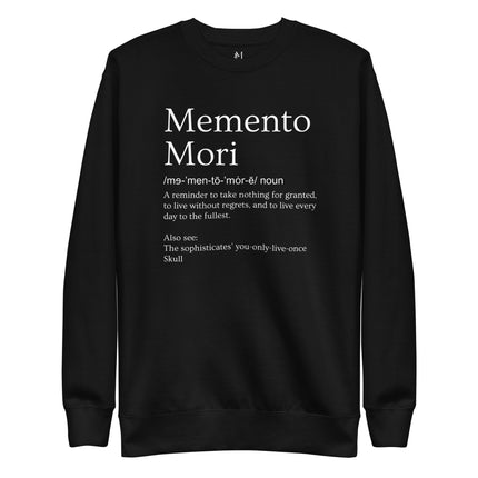Memento Mori Definition Sweatshirt - White Text - Twenty-Eight Minna